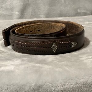 Mens Western Leather Belt Silver Plated Braided Detail Size 38 Brown No Buckle